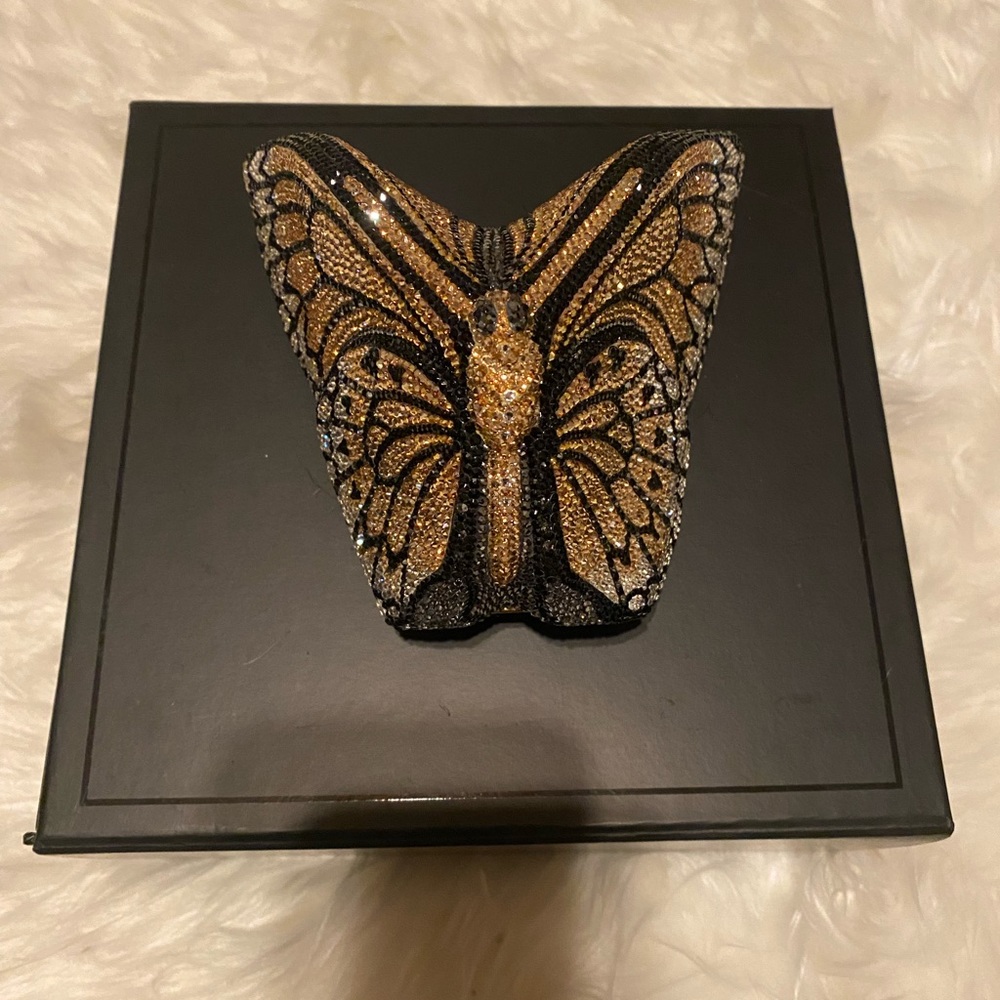 Judith Leiber Gold/Black/Grey/White Crystal Butterfly Monarch Bag
